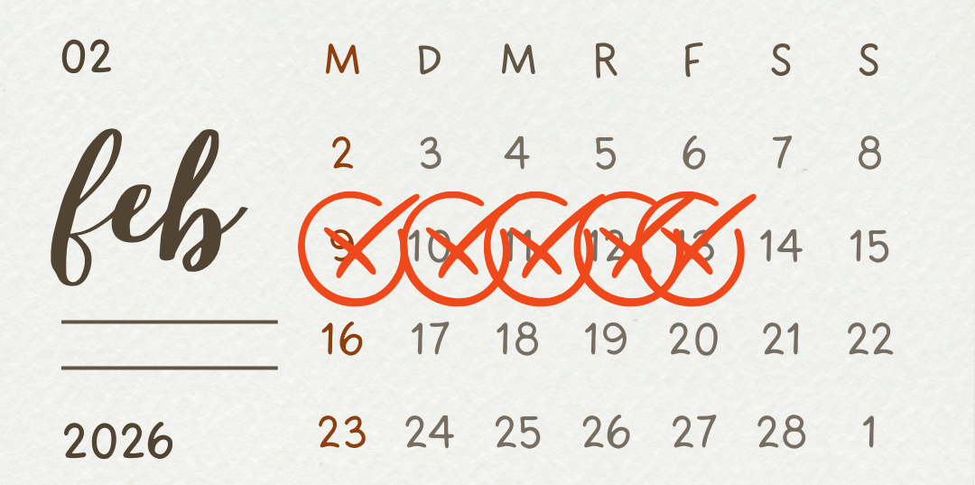 Kalender für Februar 2025 mit Bergszene